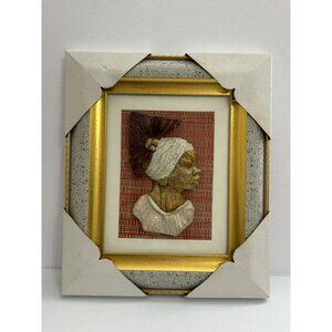 African Woman Relief Art Framed Afro-Boho Traditional Global Aesthetic Soulful